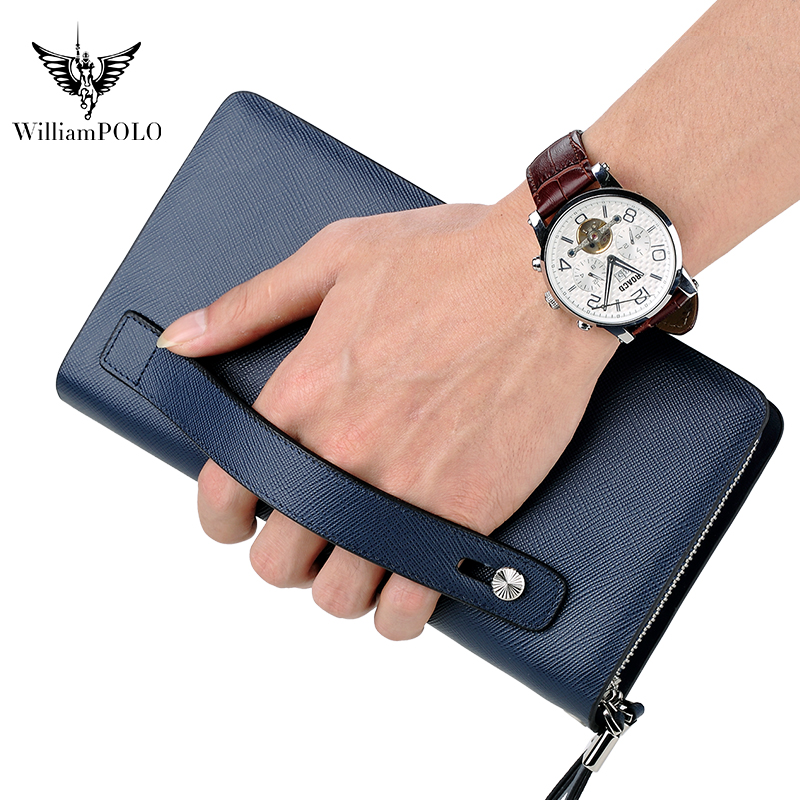 Key Holder Leather Pouch - กระเป๋าคลัทช์หนังแท้ WILLIAMPOLO สำหรับผู้ชาย ความจุเยอะ กระเป๋าสตางค์ใบยาว คุณภาพสูง