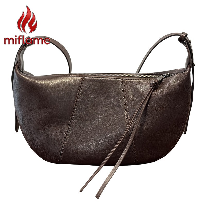 Luxury Bags Quiet - กระเป๋าหนังแท้ทรงโฮโบสำหรับผู้หญิง หนังฟอกฝาดแบบธรรมชาติ สะพายข้างได้ทุกวัน สายสะพายถอดได้ ไม่มีโลโก้ ดีไซน์เรียบหรู