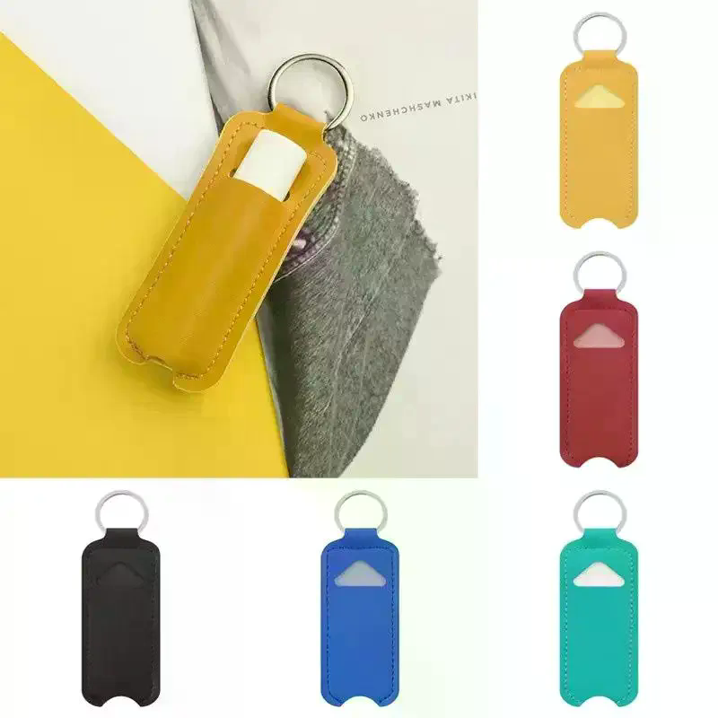 Key Holder Leather Pouch - กระเป๋าใส่ลิปสติกแบบพกพา ทำจากหนัง PU พร้อมพวงกุญแจ สำหรับใส่ลิปบาล์ม ลิปกลอส