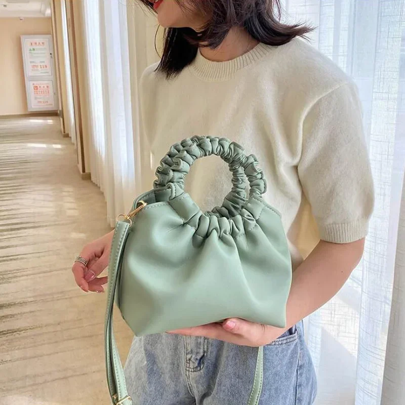 Key Holder Leather Pouch - กระเป๋าถือขนาดเล็กผู้หญิงจีบไหล่กระเป๋า PU หนัง Messenger กระเป๋า Crossbody
