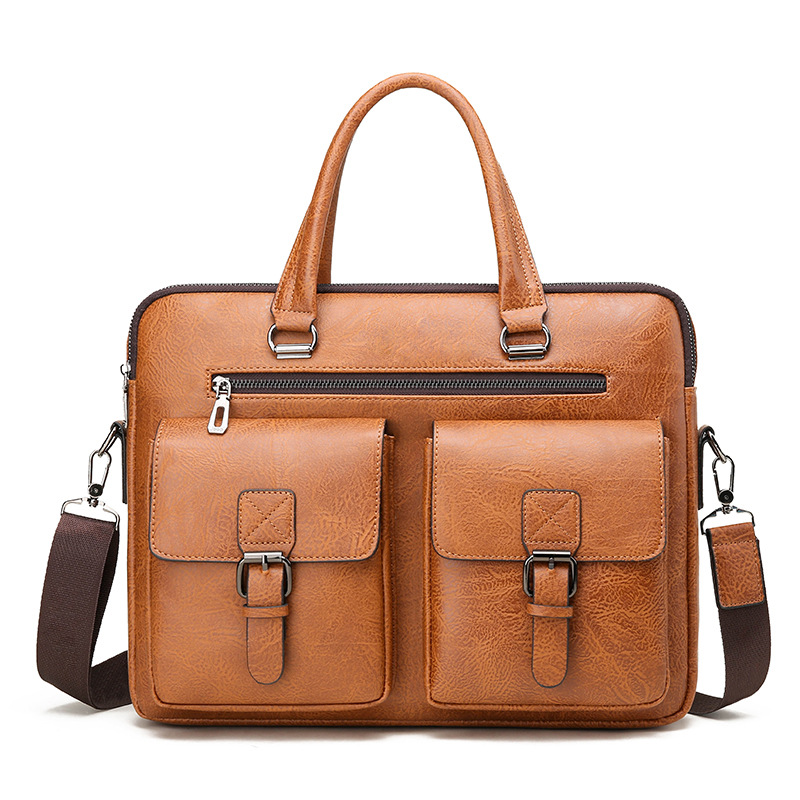 Luxury Bags Brand - กระเป๋าใส่เอกสารทางธุรกิจของผู้ชายแบรนด์หรูกระเป๋าใส่เอกสารหนังหนัง PU กระเป๋าสะพายไหล่กระเป๋าอาหารกลางวันสำนักงานสำหรับแล็ปท็อป A4ไฟล์สำหรับผู้ชาย