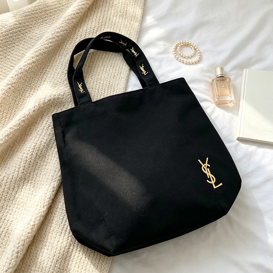 Luxury Beach Bags Ysl - กระเป๋า YSL (Yves Saint Laurent) กระเป๋าสะพายไหล่ผ้าแคนวาสสีดำสุดหรูแบบมินิมอล