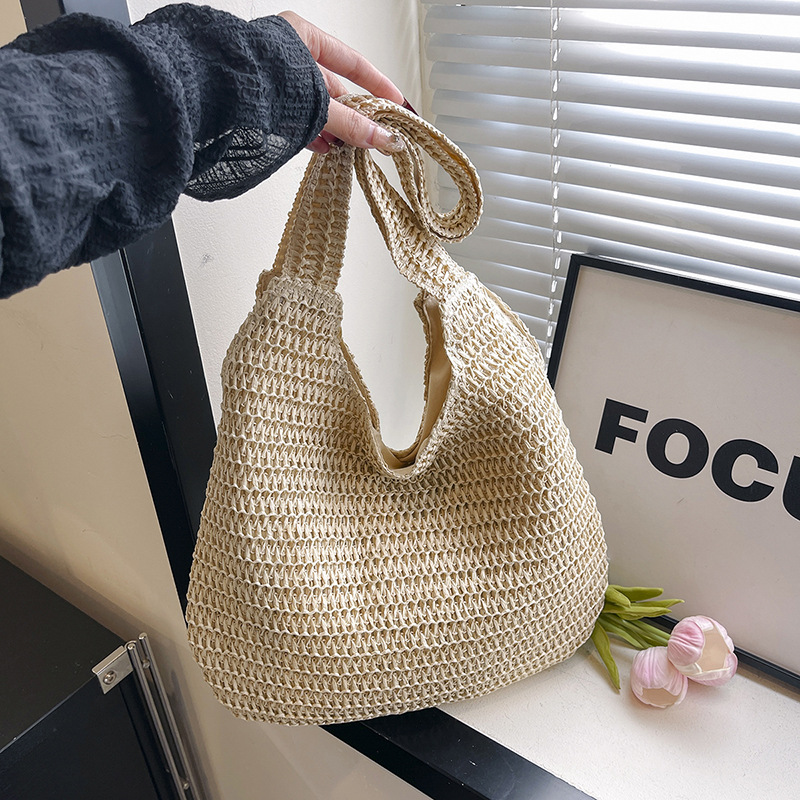 Luxury Beach Bags Ysl - กระเป๋าถือสานหวาย Homefish สำหรับผู้หญิง ความจุขนาดใหญ่ เหมาะสำหรับฤดูร้อน ใช้ได้ทั้งแบบสะพายไหล่และถือ
