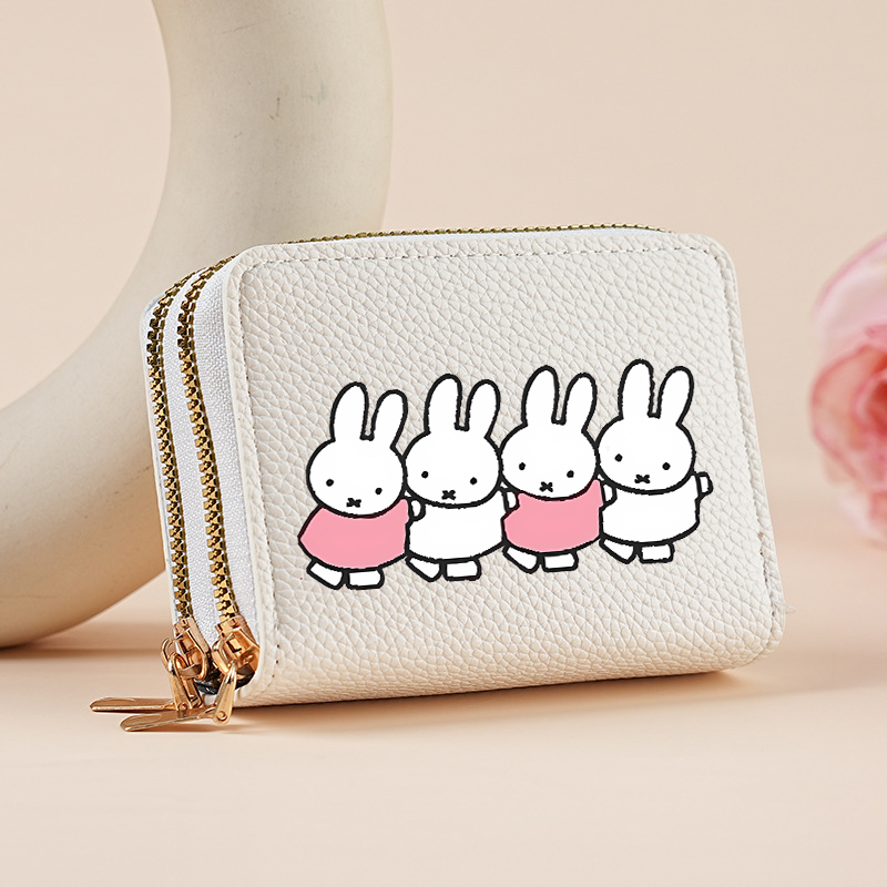 Key Holder Leather Pouch - กระเป๋าสตางค์ใบสั้นลายกระต่ายมิฟฟี่สุดน่ารักสำหรับผู้หญิง ทำจากหนัง PU พร้อมซิป กระเป๋าใส่บัตรลายการ์ตูนกระต่ายสาวน้อย น่ารัก