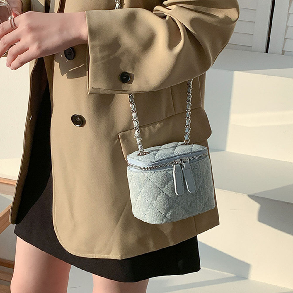 Chain Crossbody Quilted - กล่องผ้านวมขนาดเล็กกระเป๋าCrossbodyสําหรับผู้หญิงDesigner Denim Mini Top Handleกระเป๋ากระเป๋าพร้อมสายโซ่โลหะ