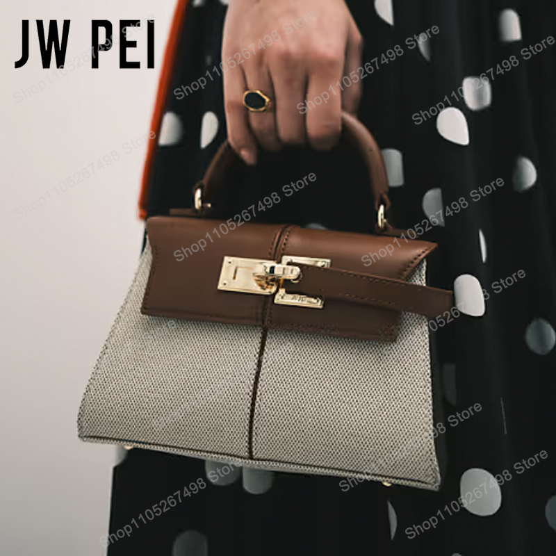 Luxury Bags Quiet - กระเป๋าถือหนังแท้ทรงสี่เหลี่ยมคางหมู JW PEI Elise สำหรับผู้หญิง กระเป๋าสะพายข้าง