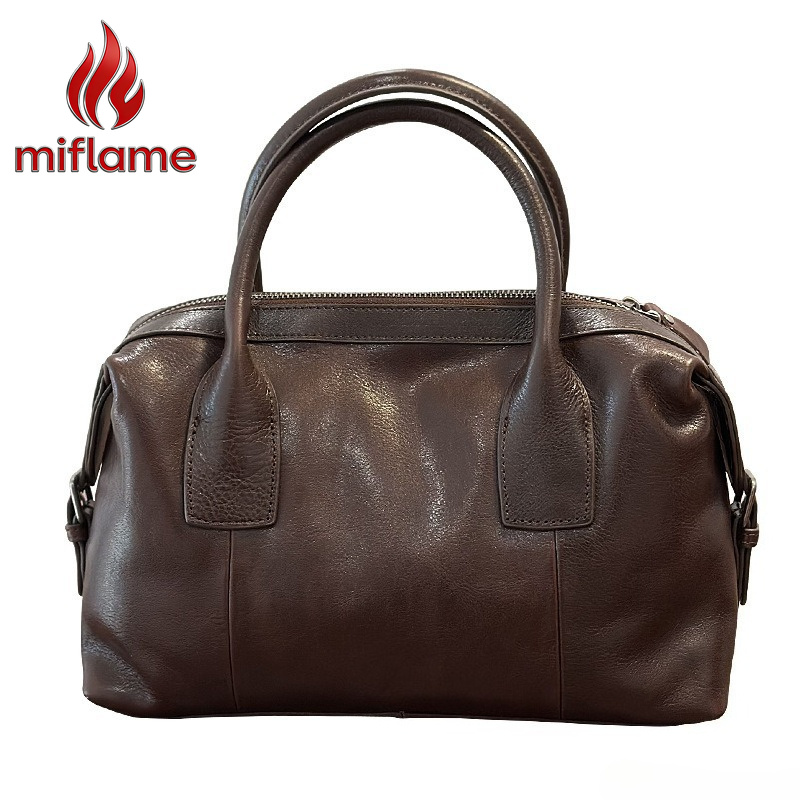 Luxury Bags Quiet - กระเป๋าหนังแท้ทรงบอสตันสำหรับผู้หญิง หนังฟอกฝาด ไม่มีโลโก้ สไตล์มินิมอล เรียบหรู วินเทจ