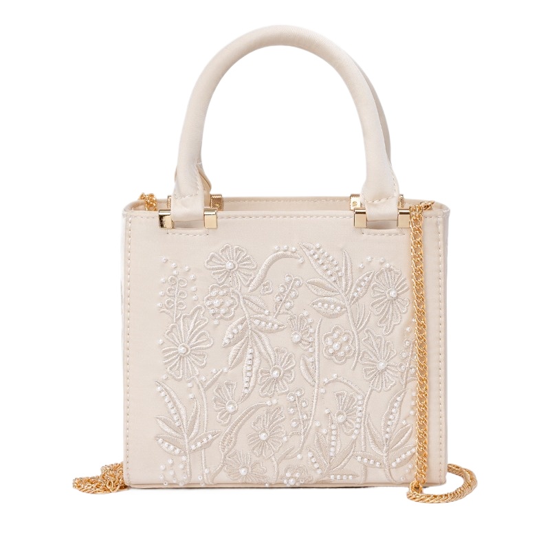 Structured Handbag Top Handle - กระเป๋าถือปักลายมุกสไตล์วินเทจ ดีไซน์หรูหรา ทรงแข็งแรง พร้อมหูหิ้วและสายสะพาย สำหรับงานกลางคืน งานแต่งงาน