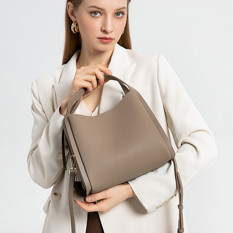 Structured Handbag Top Handle - กระเป๋าหนังแท้ลายก้อนกรวด BURMINSA สำหรับผู้หญิง ดีไซน์หรูหรา พร้อมหูหิ้ว สะพายไหล่