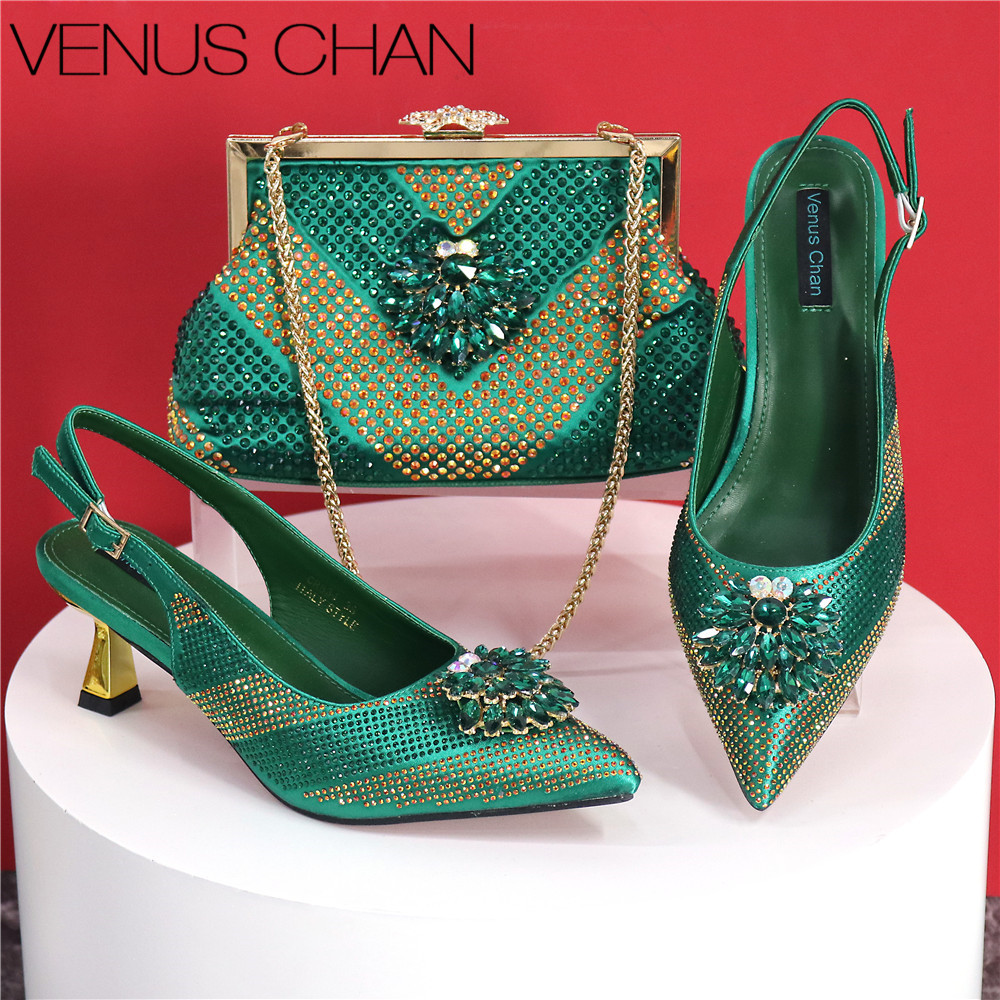 Luxury Bags Green - 2025 อิตาเลี่ยนออกแบบ Rhinestone หรูหราสีเขียว Pointed Toe