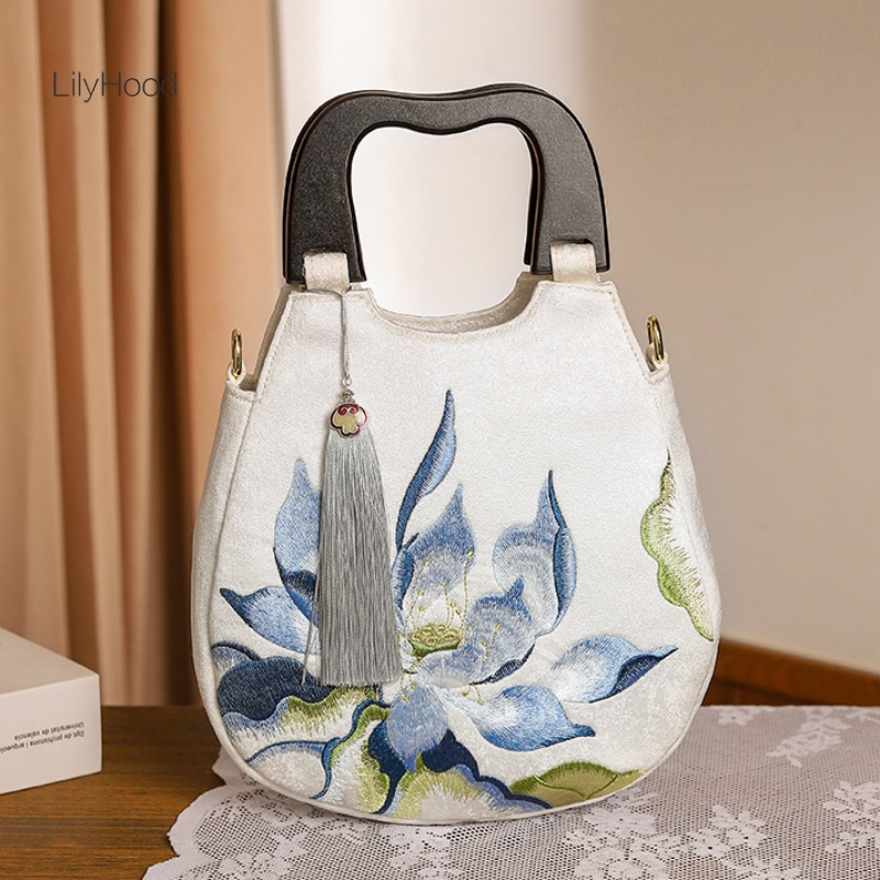 Luxury Bags Medium Size - ผู้หญิง Retro Chic ดอกไม้เย็บปักถักร้อย Fringes ไม้กระเป๋าถือกระเป๋าถือ